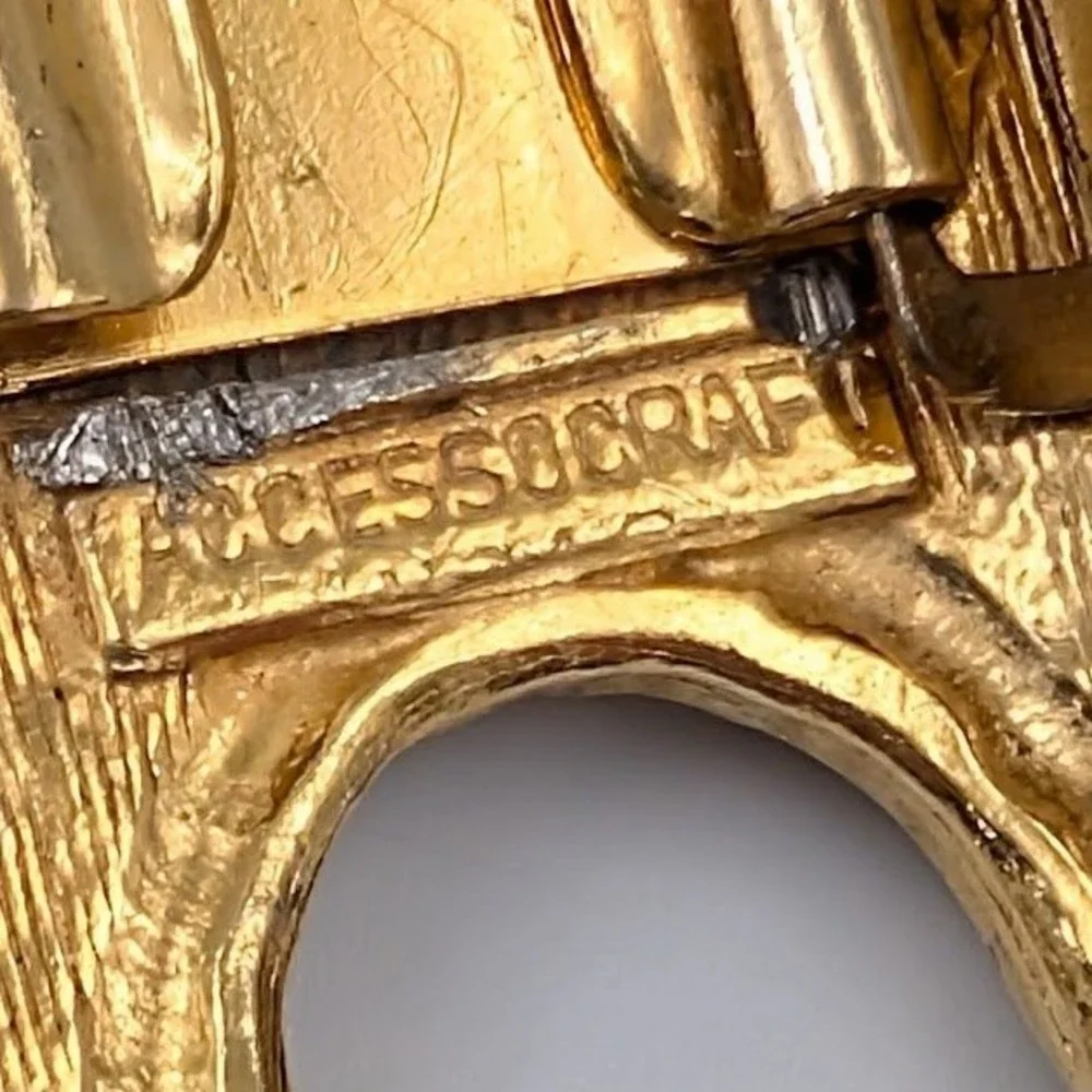 VTG Accessocraft Gold Tone Belt Fish Scale Sequins Metal‎ Ornate Buckle Etruscan